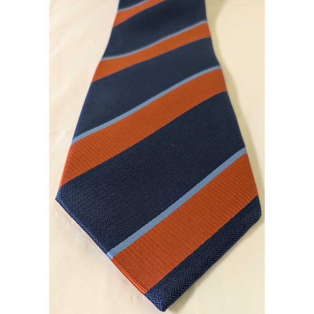 LAURANT BENNET Milano Bold Orange Blue Stripped Tie Microfiber Polyester 56x3.25